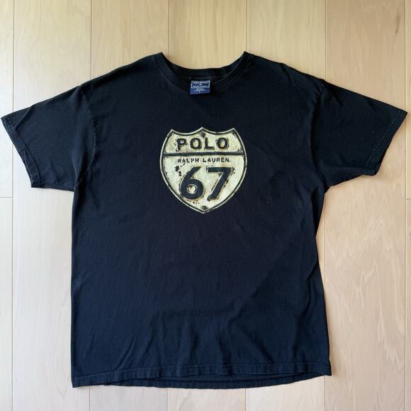 Vintage Polo Sport Ralph Lauren Shirt Large Black 90s New York Route 67 RRL - Picture 2 of 7